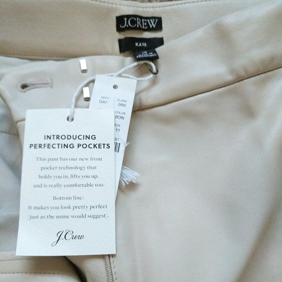 J.Crew KATE STRAIGHT LEG PANT IN FAUX LEATHER, Size 10, Color BONE - Picture 12 of 14